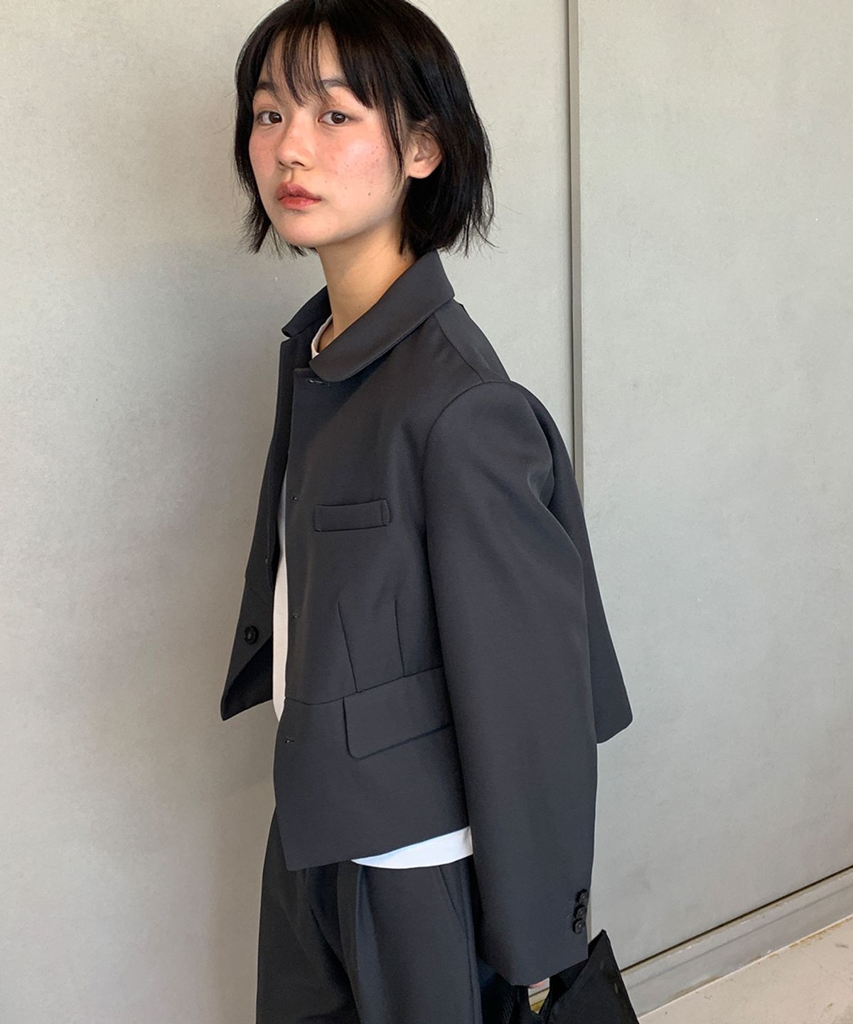 론론(RONRON) ROUND COLLAR BLAZER JACKET GREY