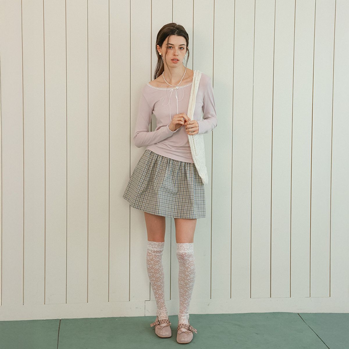 던드롭(DUNDROP) DD_Check a-line mini skirt_BLUE