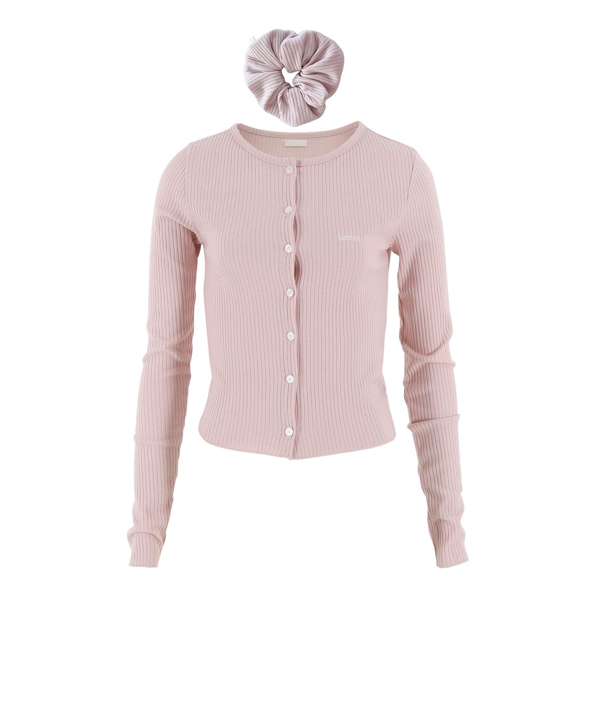 아이씨에(ISEEAE) First Love Cardigan (Baby Pink) + Scrunchie Set