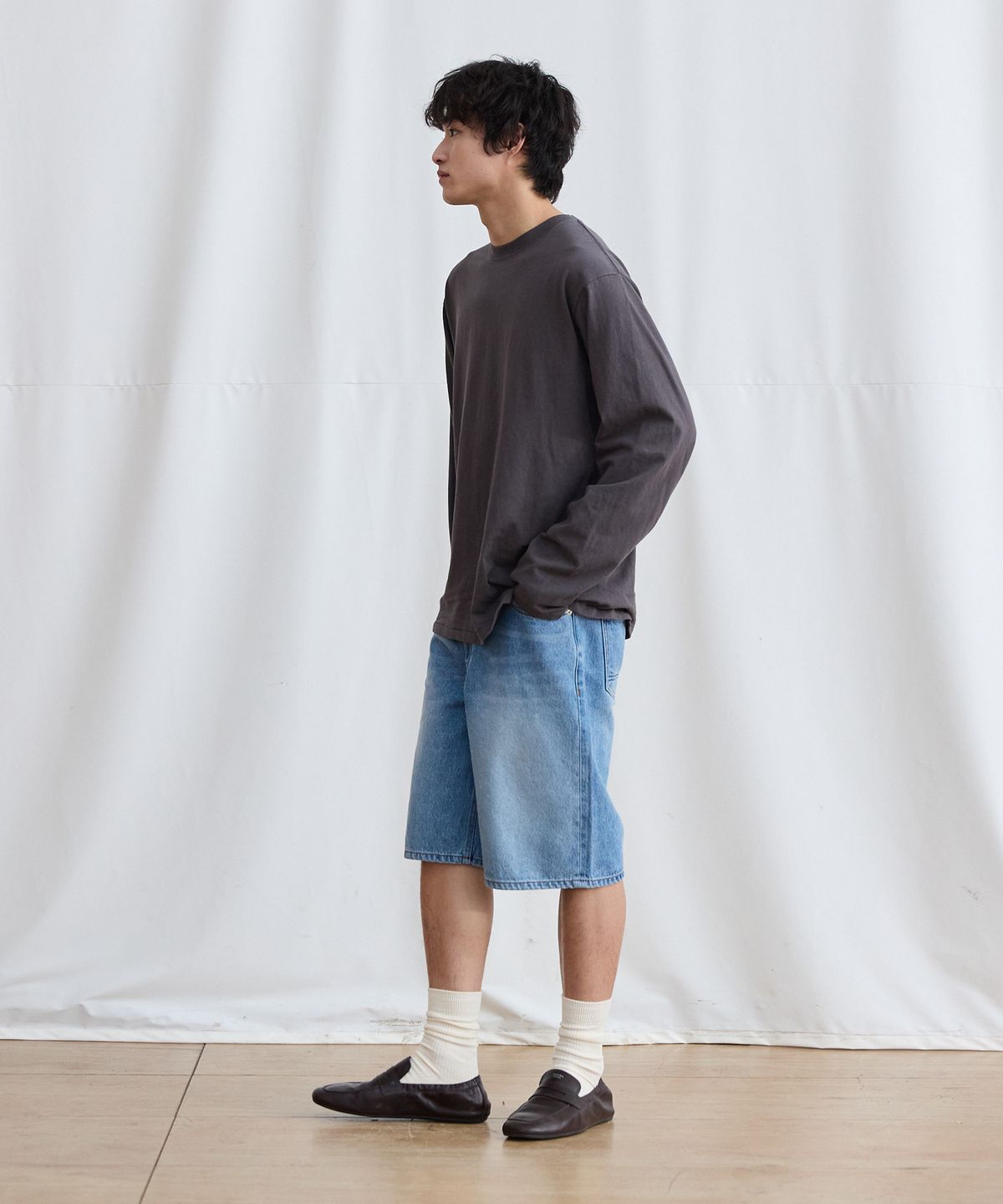 플라비즘(PLAVISM) Men Plain Relaxed Long Sleeve T-Shirt - Dark Grey
