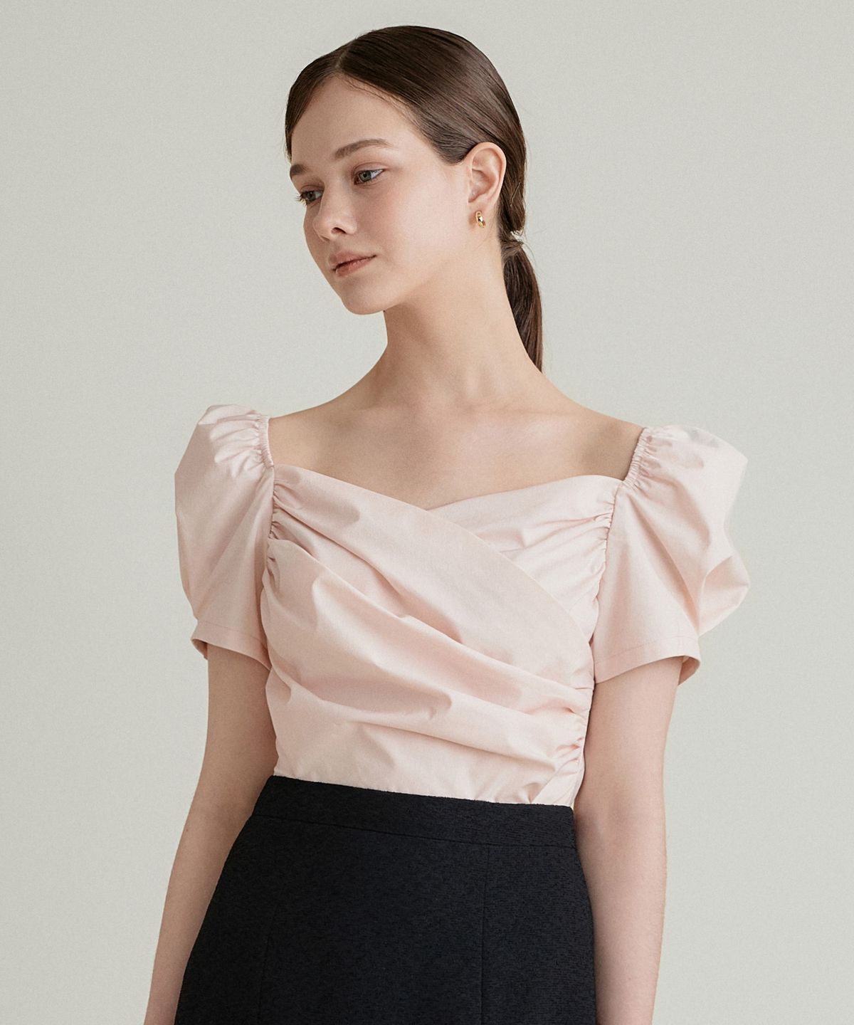 토와브(TOWAV) BELL DRAPE BLOUSE_LIGHT PINK