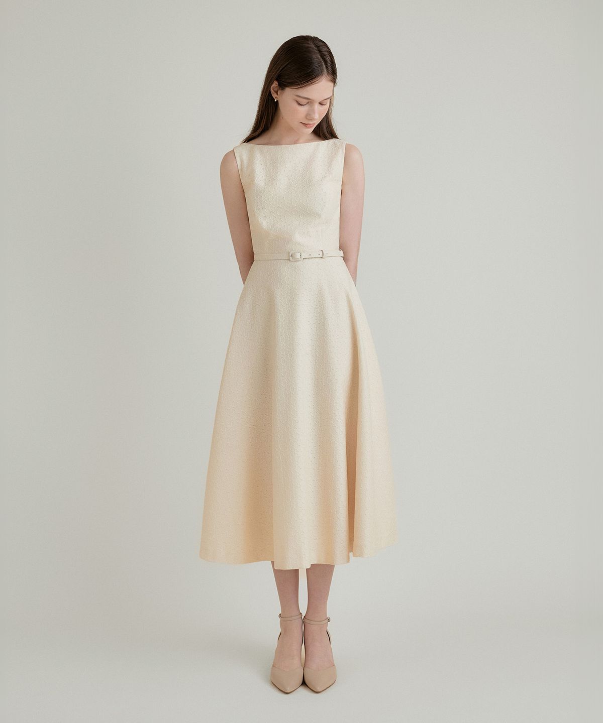 토와브(TOWAV) SAGE BOAT NECK DRESS_CREAM