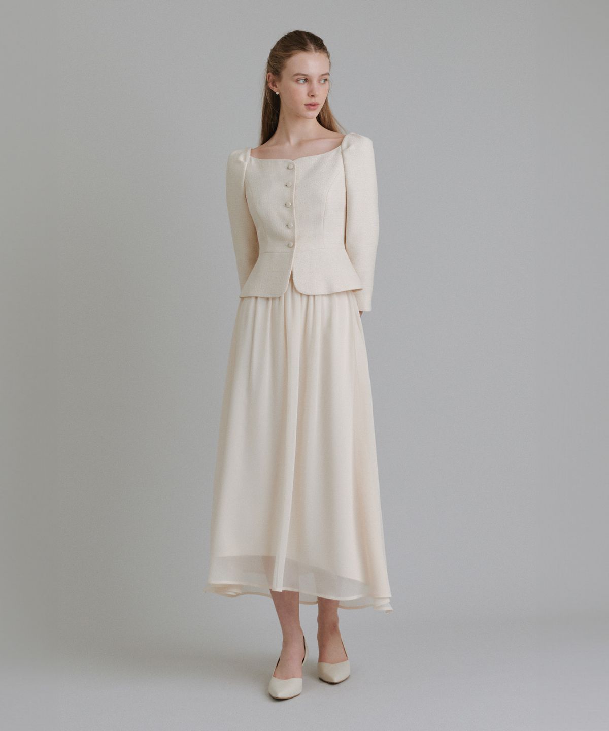 토와브(TOWAV) LISS SHIRRING SKIRT_CREAM