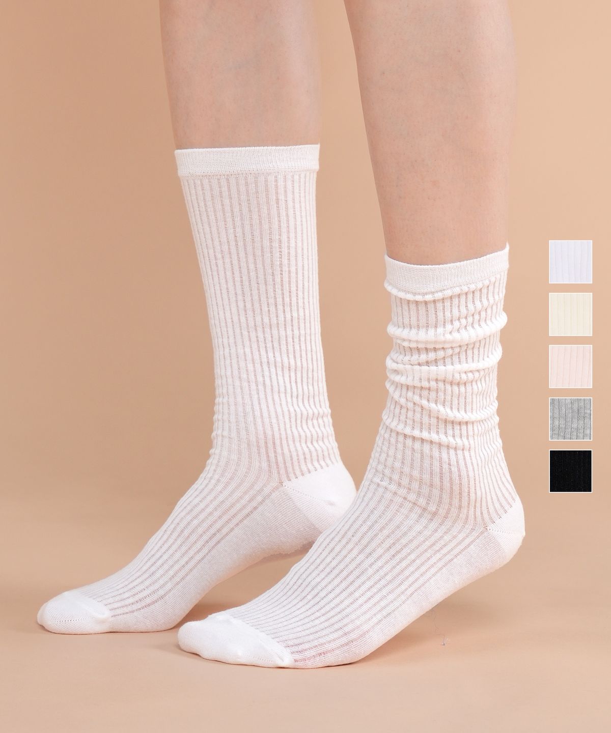 삭피엔스(SOCKPIENS) [3팩] 시스루 골지 루즈핏 긴목 양말 - 컬러선택형