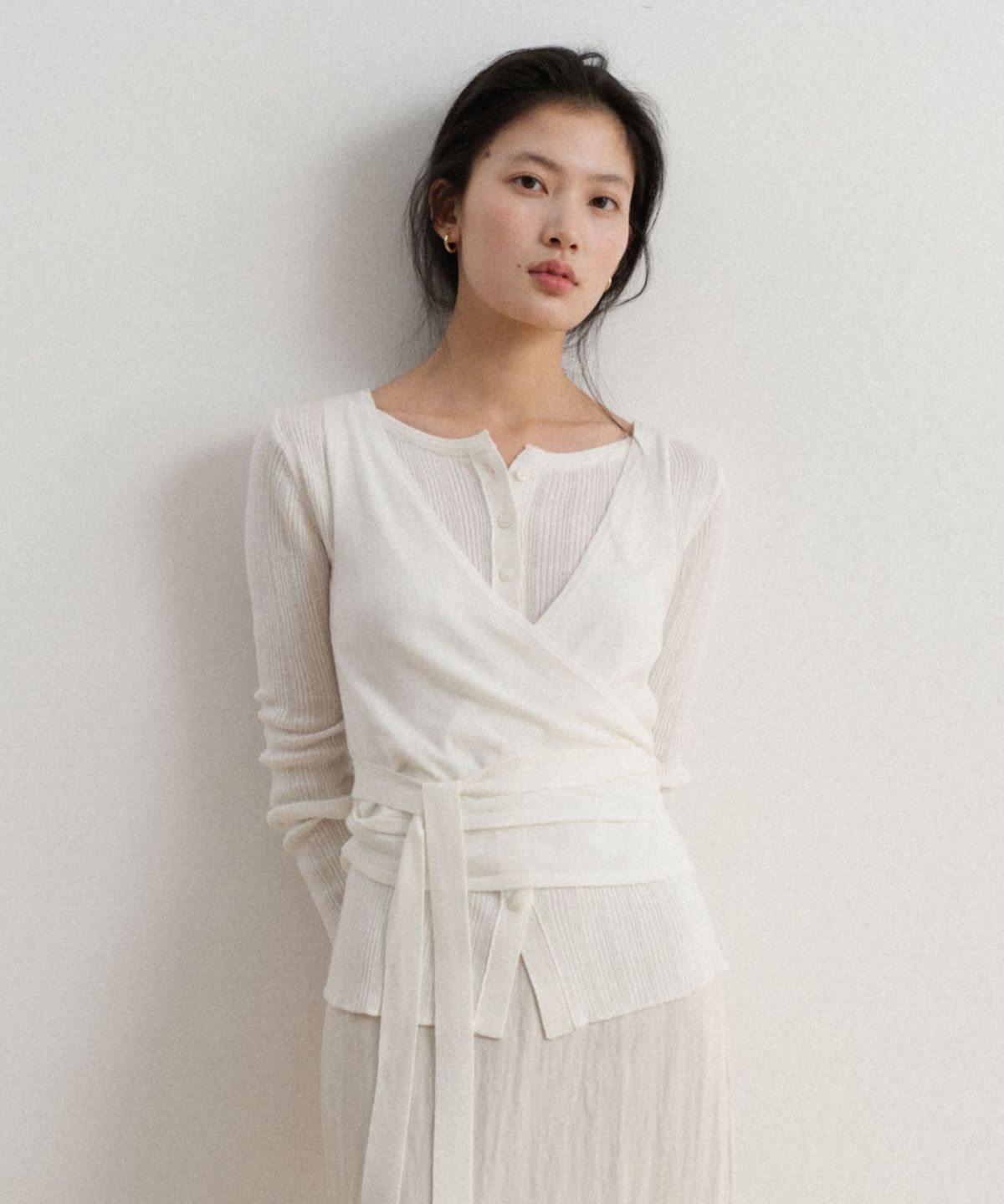 토와브(TOWAV) OSS WRAP CARDIGAN SET_IVORY