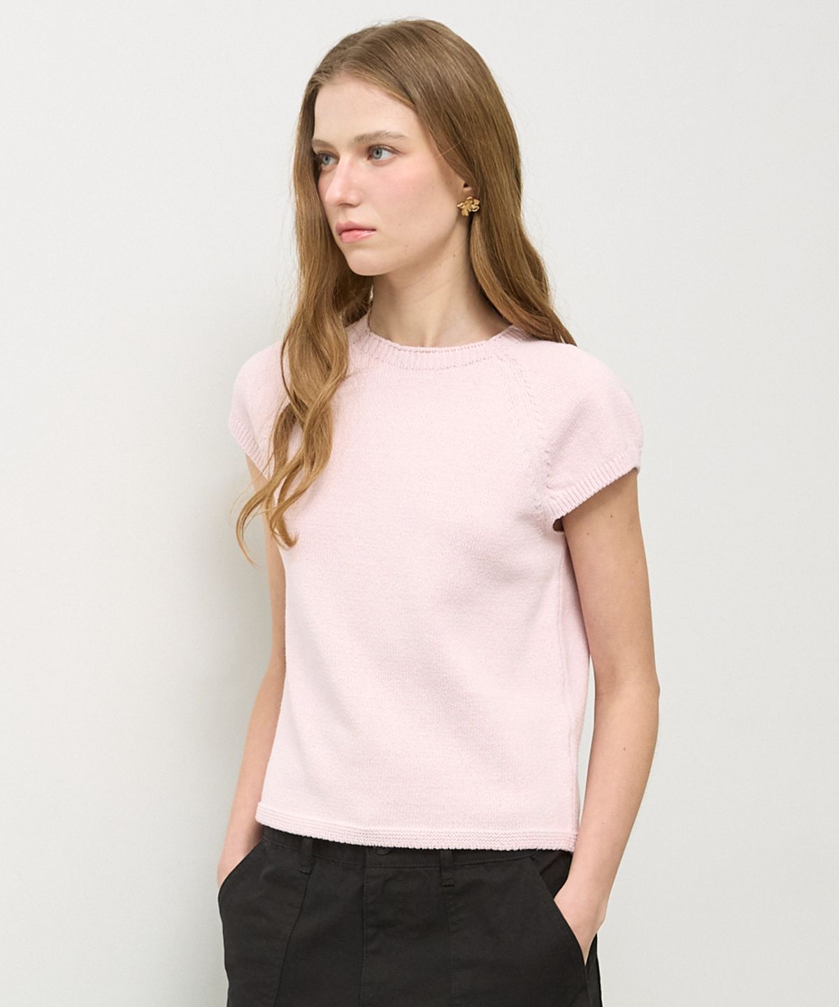 뉴루키(NEW LOOKY) Feminine short-sleeved knit_Light pink