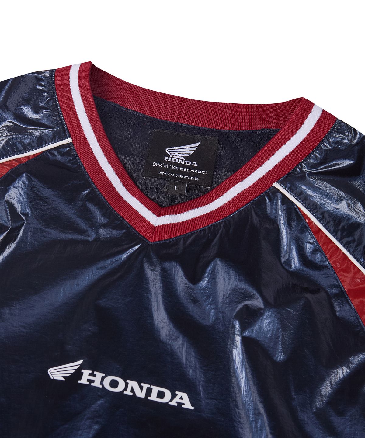핍스 모터사이클(PHYPS MOTORCYCLE) Glosy Nylon V Neck Short Sleeve Navy