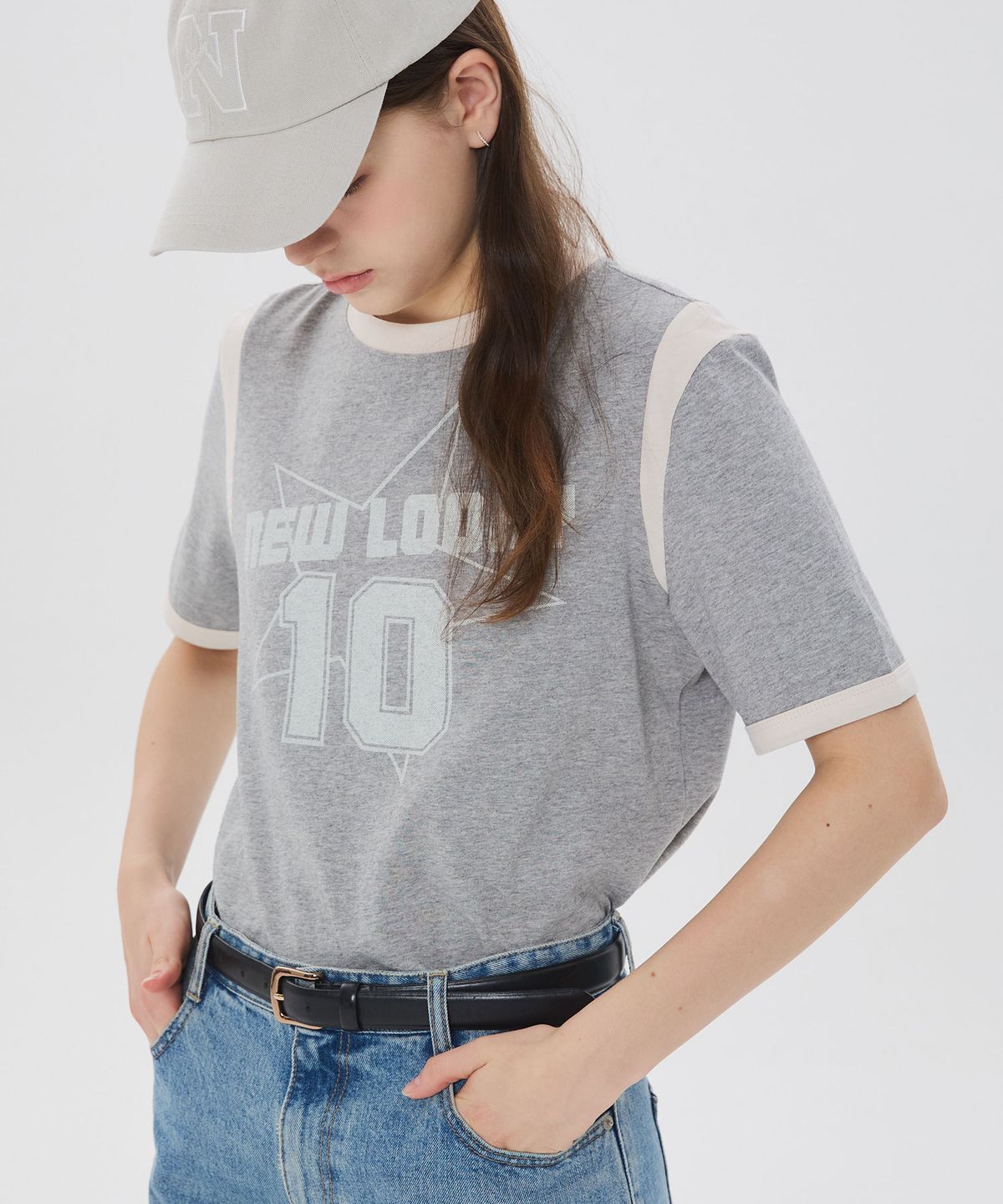 뉴루키(NEW LOOKY) Color block short sleeve t-shirt _Melange grey