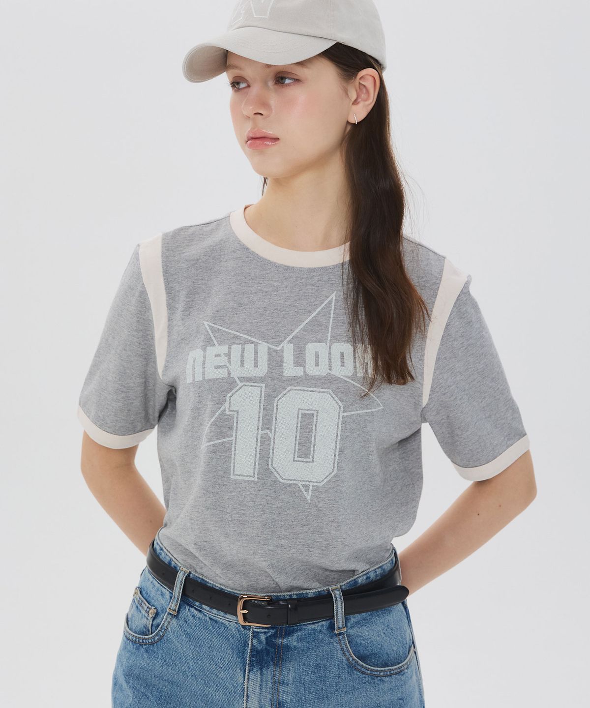 뉴루키(NEW LOOKY) Color block short sleeve t-shirt _Melange grey