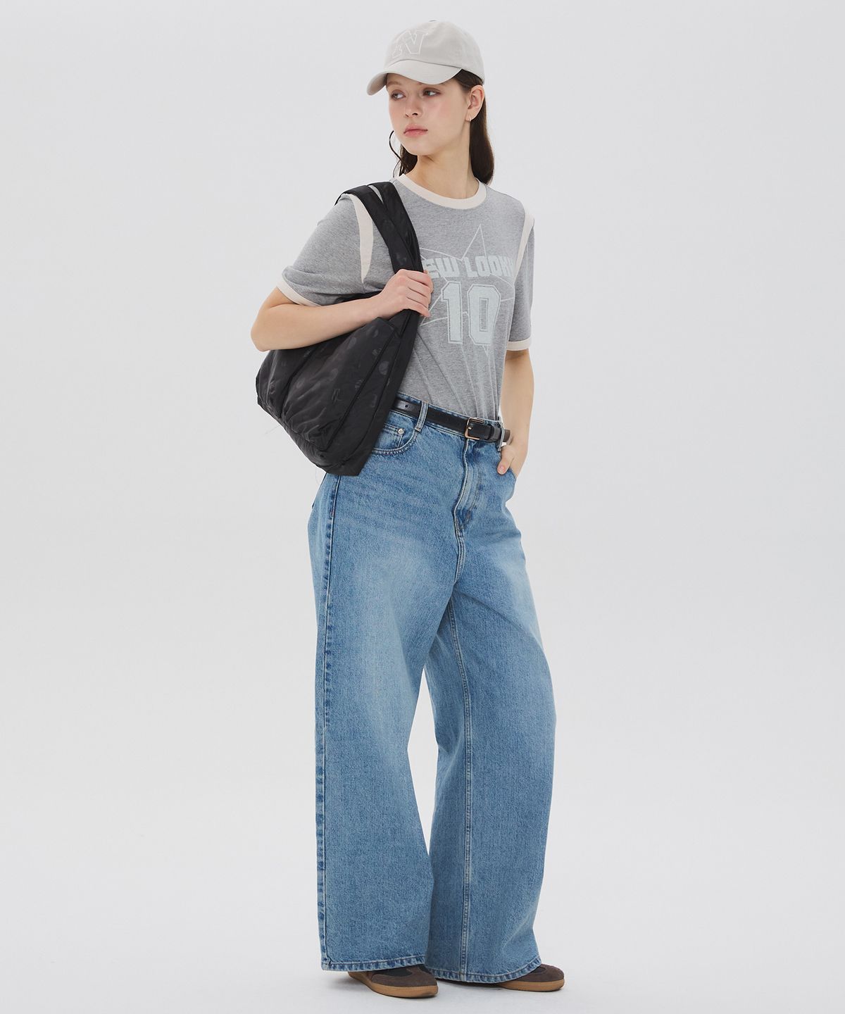 뉴루키(NEW LOOKY) Color block short sleeve t-shirt _Melange grey