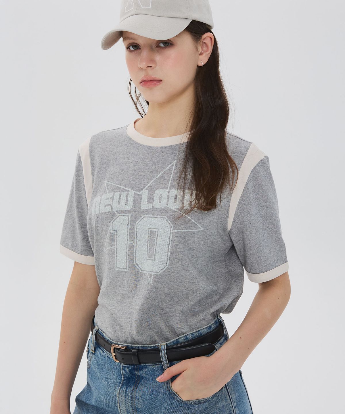 뉴루키(NEW LOOKY) Color block short sleeve t-shirt _Melange grey