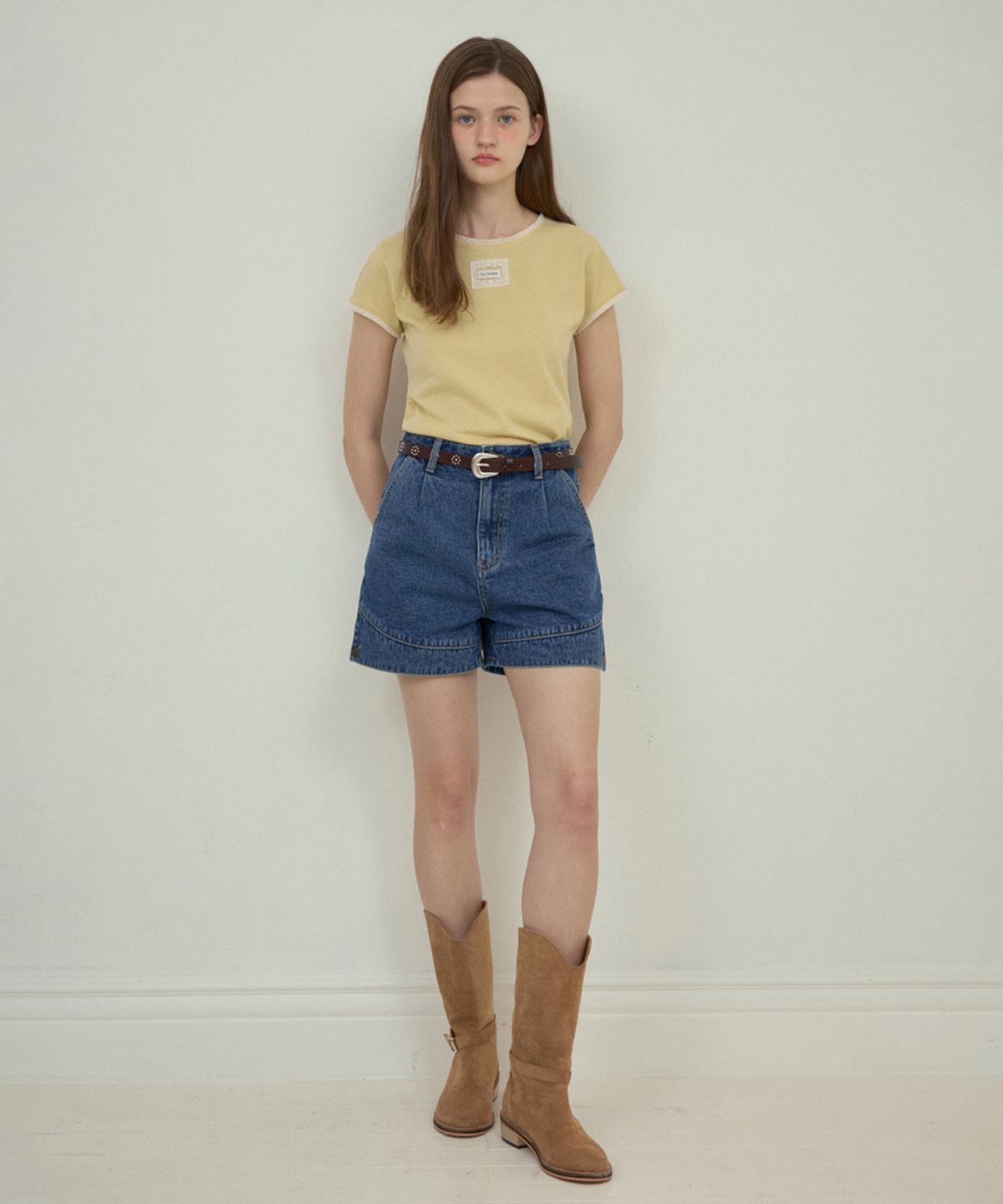 아우어노스텔지아(OURNOSTALGIA) Rough tassel lace t-shirt_Pale lemon(O25-TP07)
