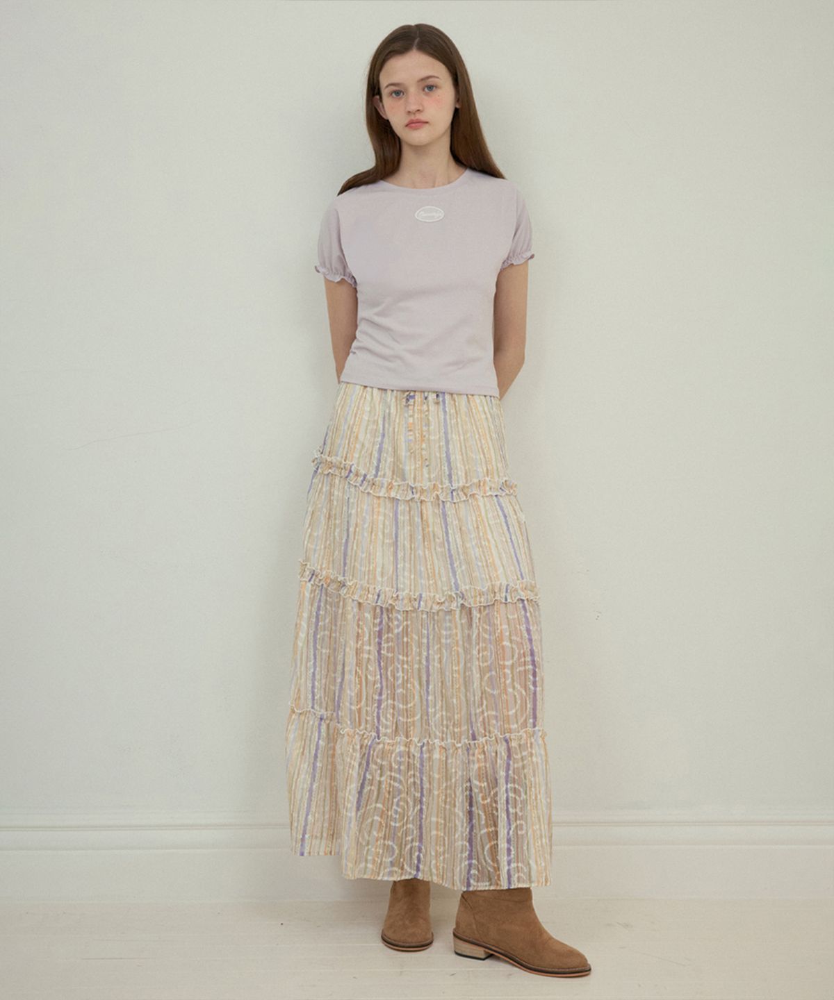 아우어노스텔지아(OURNOSTALGIA) Honeydew puff t-shirt_Lavender(O25-TP09)