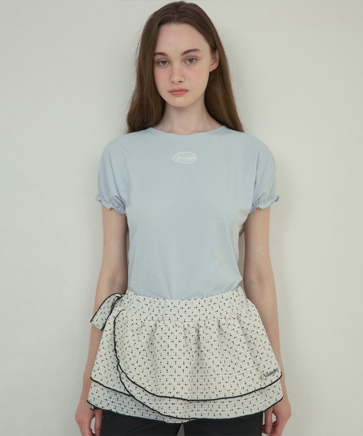 아우어노스텔지아(OURNOSTALGIA) Honeydew puff t-shirt_baby blue(O25-TP09)