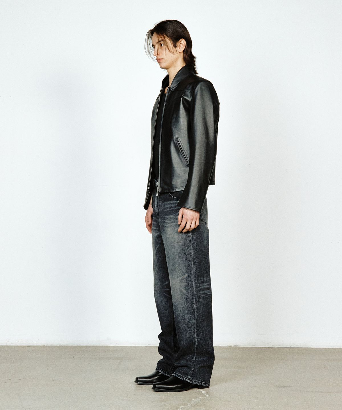 유지(YUJI) LAYERED COLLAR LEATHER JACKET BLACK