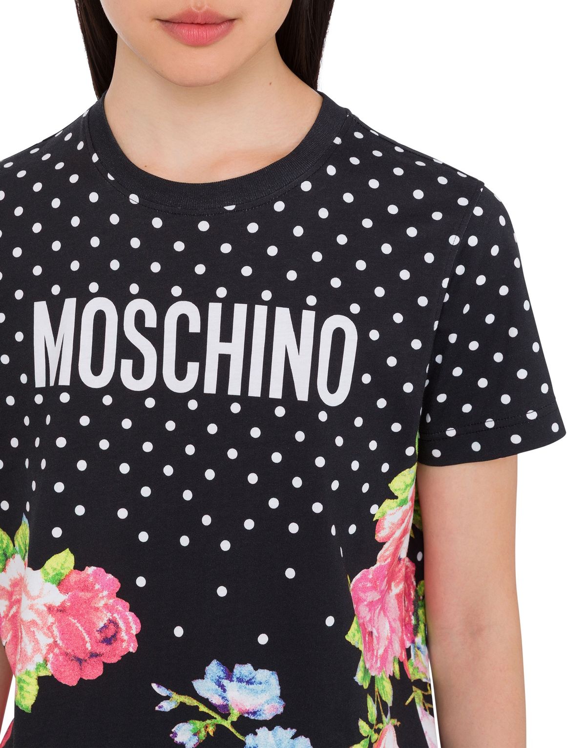 모스키노(MOSCHINO) 도트 플라워 코튼 저지 티셔츠