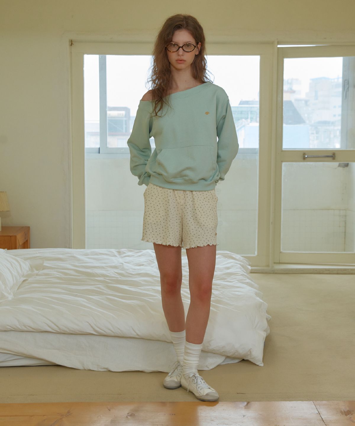 아노에틱(ANOETIC) ANC FLORAL WAFFLE SHORTS_IVORY