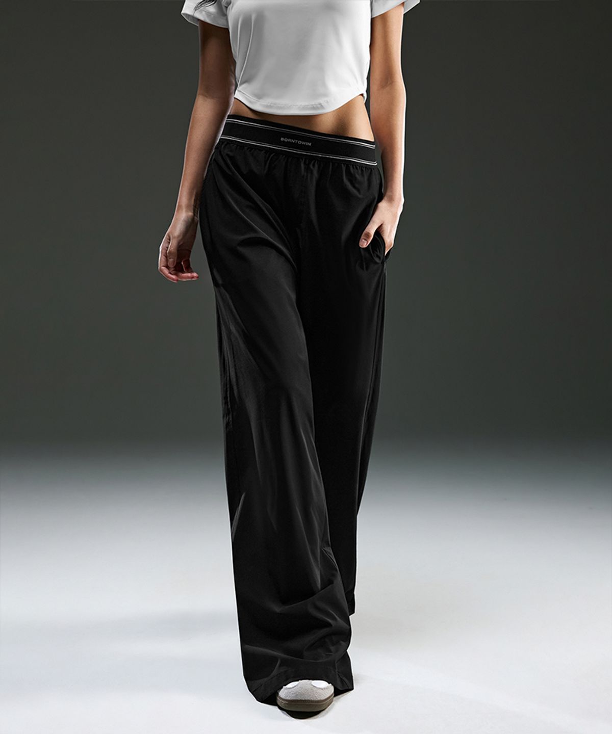 본투윈(BORN TO WIN) W DOUBLE LINE BAND WIDE PANTS [BLACK]
