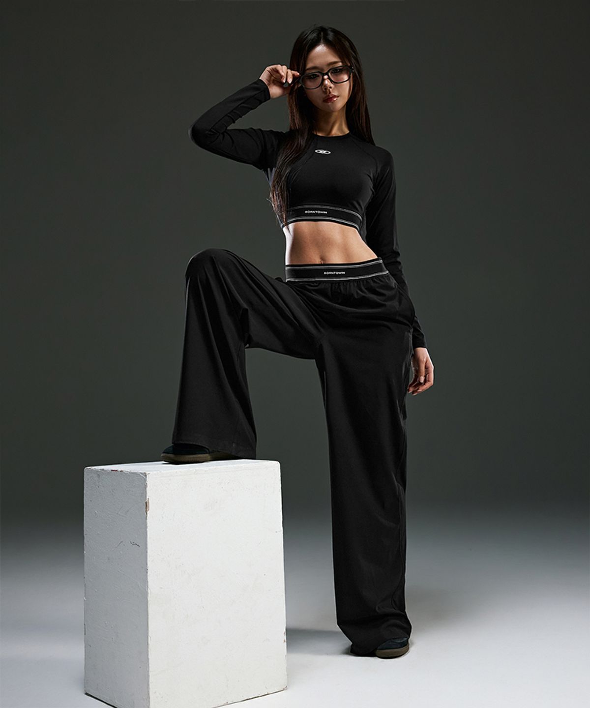 본투윈(BORN TO WIN) W DOUBLE LINE BAND WIDE PANTS [BLACK]