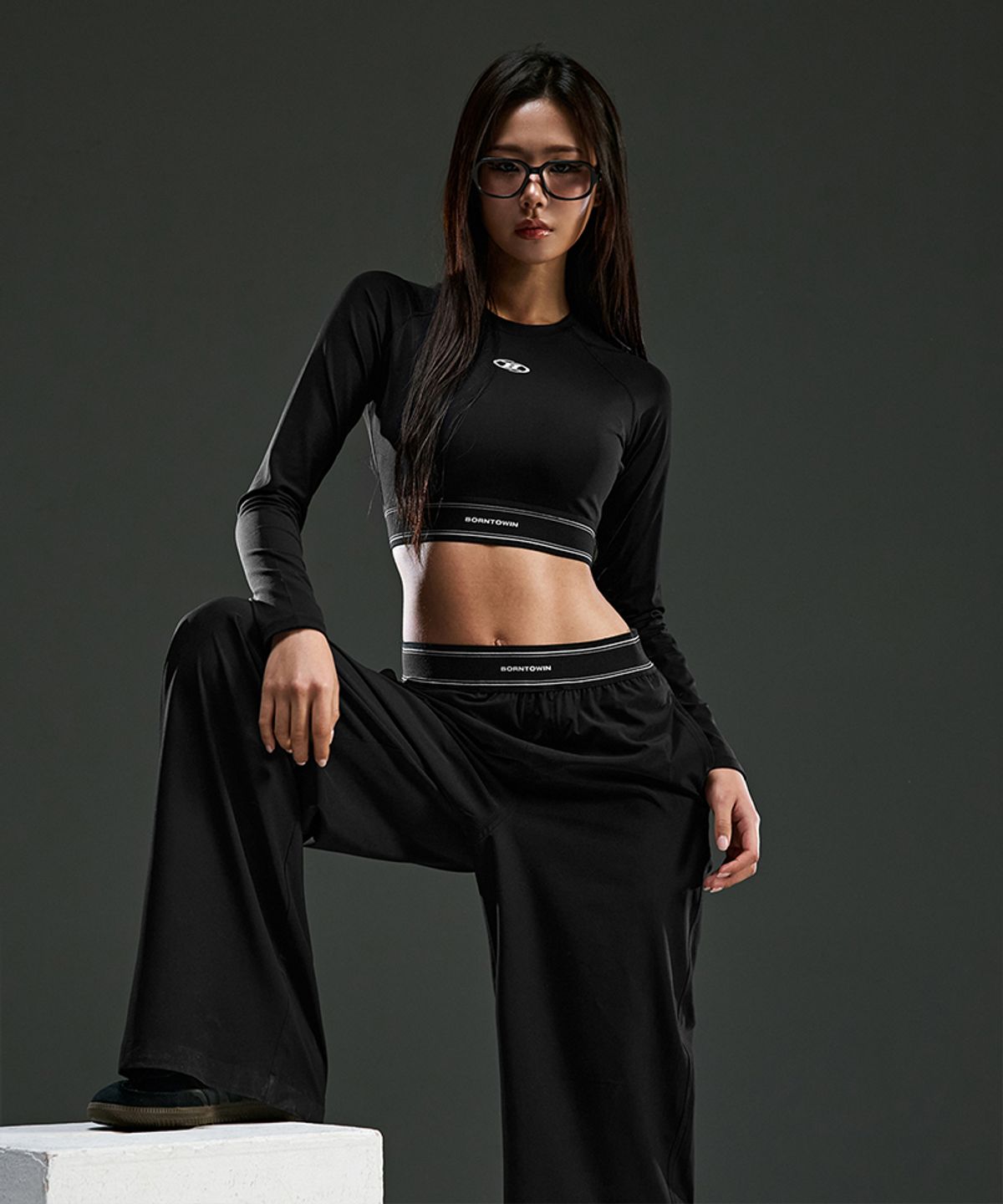 본투윈(BORN TO WIN) W DOUBLE LINE BAND WIDE PANTS [BLACK]