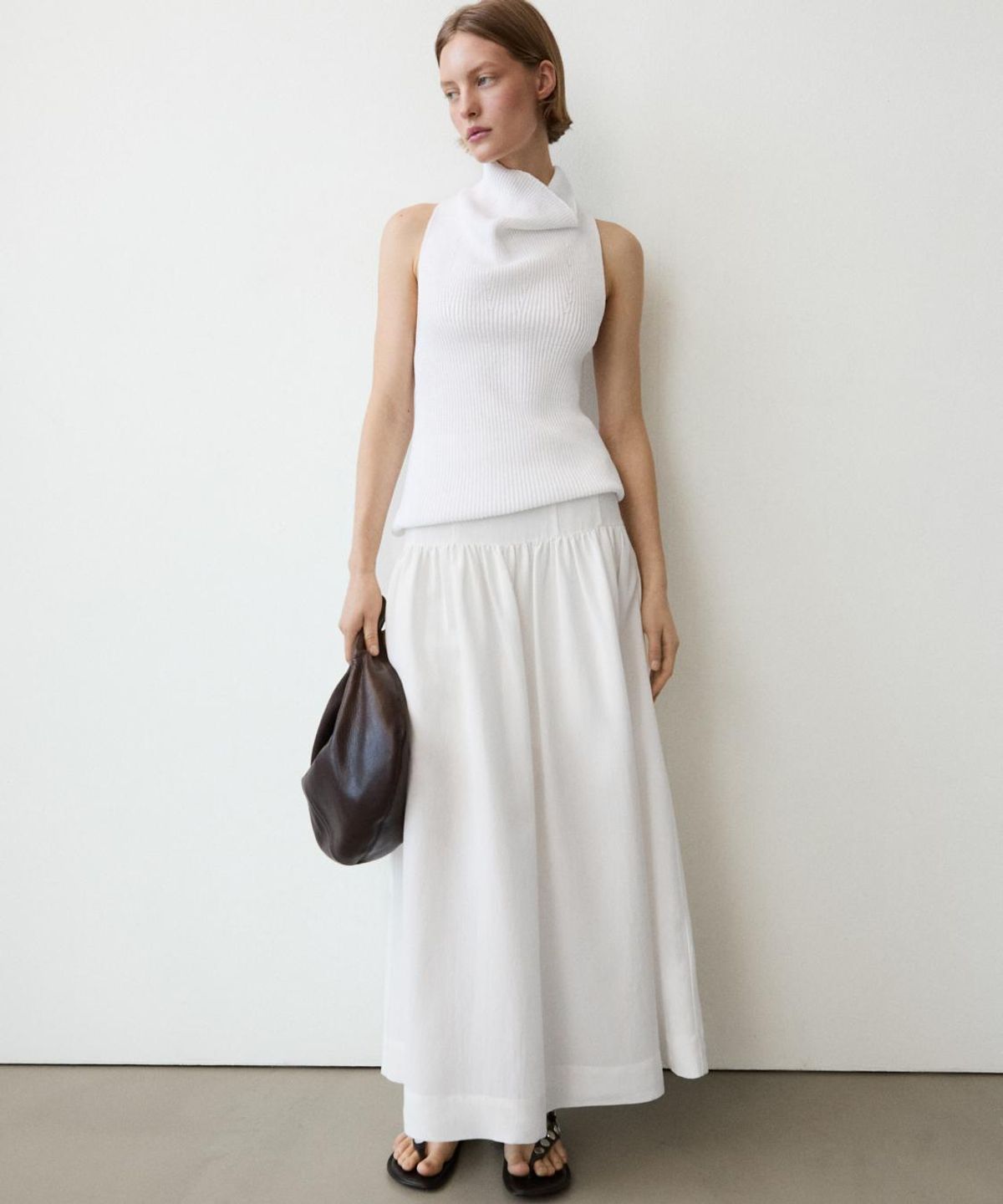 마시모두띠(MASSIMO DUTTI) 드레이프넥 코튼 탑