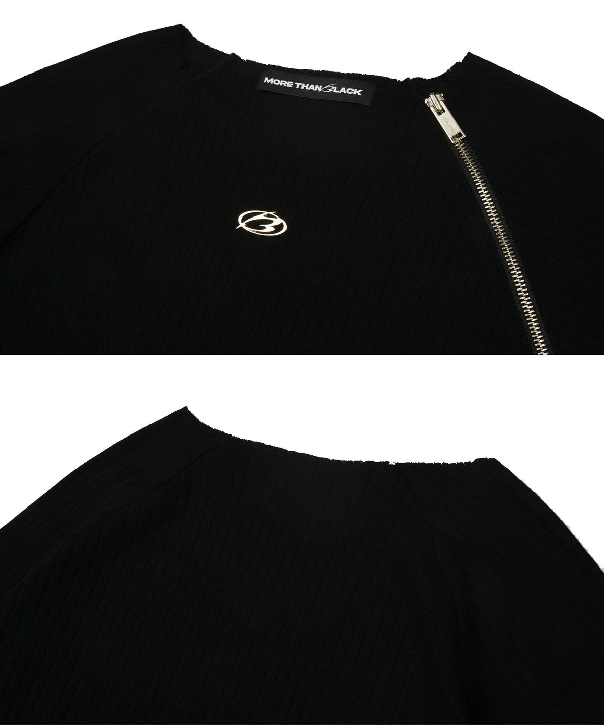 모어댄블랙(MORE THAN BLACK) LOGO ONE SIDE HALF ZIP UP KNIT