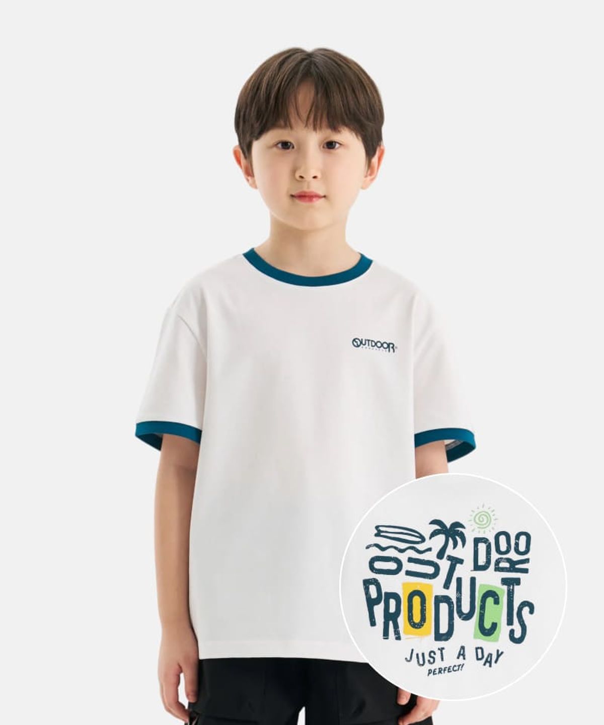 아웃도어 프로덕츠 키즈(OUTDOOR PRODUCTS KIDS) 링거 백 그래픽 반팔 티셔츠 (오프 화이트) OD262ISS13_OWH