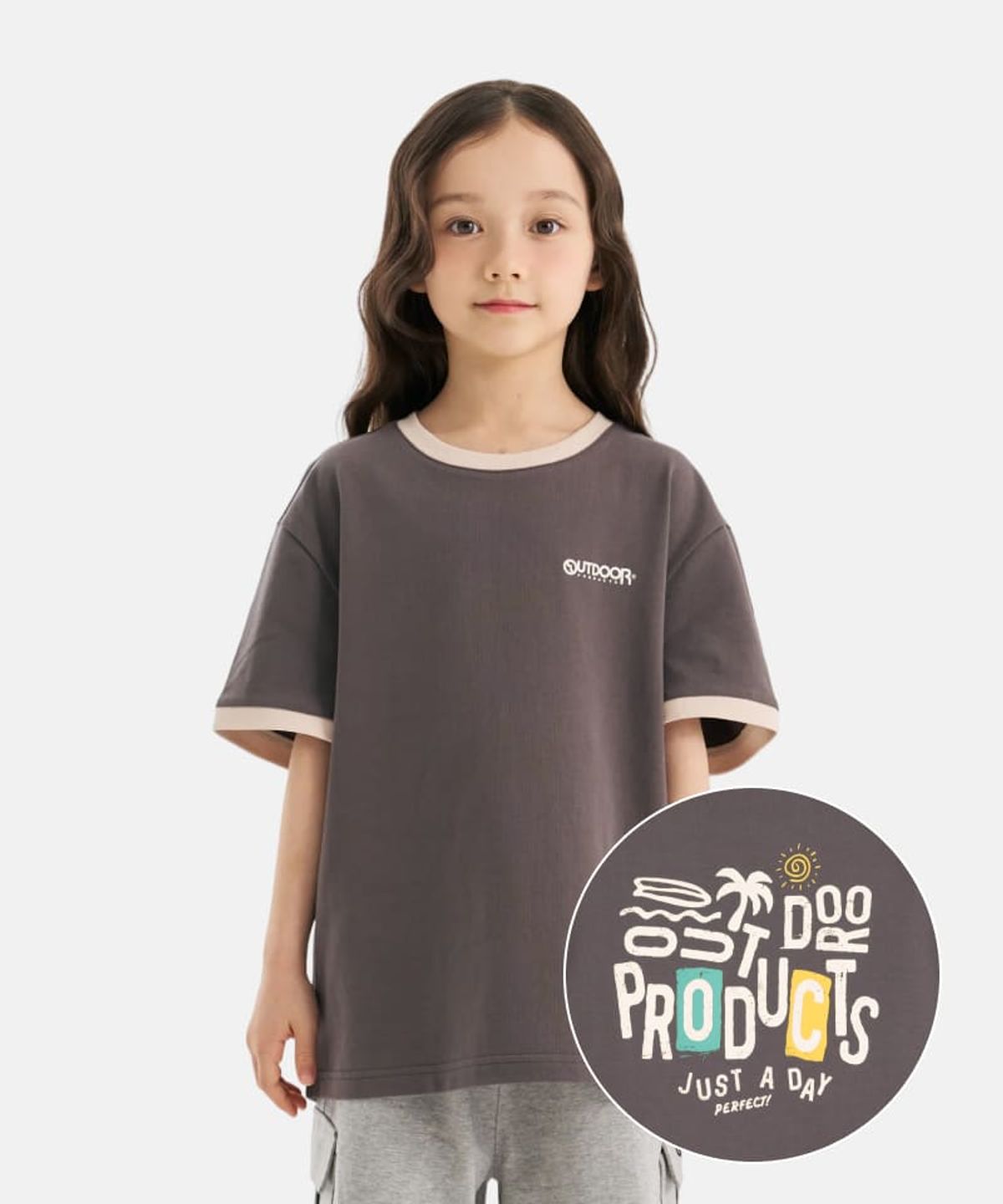 아웃도어 프로덕츠 키즈(OUTDOOR PRODUCTS KIDS) 링거 백 그래픽 반팔 티셔츠 (차콜) OD262ISS13_CHC