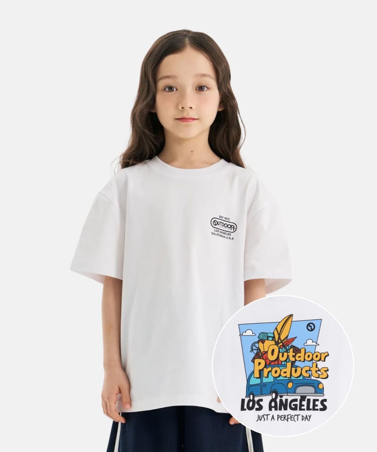 아웃도어 프로덕츠 키즈(OUTDOOR PRODUCTS KIDS) 바캉스 백 그래픽 반팔 티셔츠 (오프 화이트) OD262ISS15_OWH