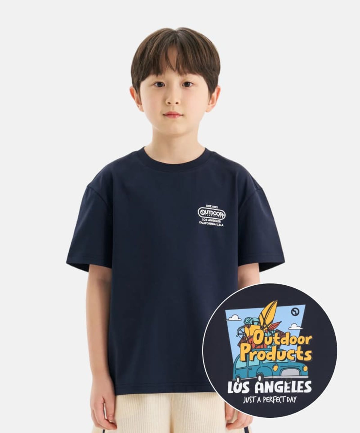 아웃도어 프로덕츠 키즈(OUTDOOR PRODUCTS KIDS) 바캉스 백 그래픽 반팔 티셔츠 (다크 네이비) OD262ISS15_DNY