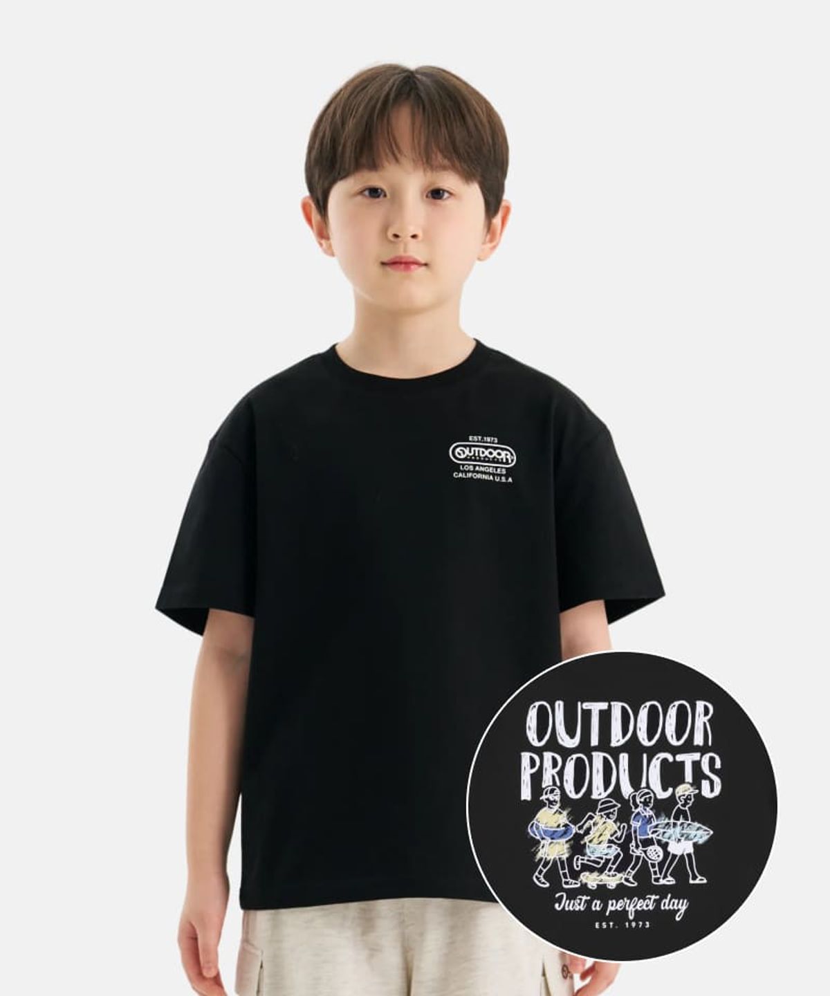 아웃도어 프로덕츠 키즈(OUTDOOR PRODUCTS KIDS) 서핑 백 그래픽 반팔 티셔츠 (블랙) OD262ISS16_BLK