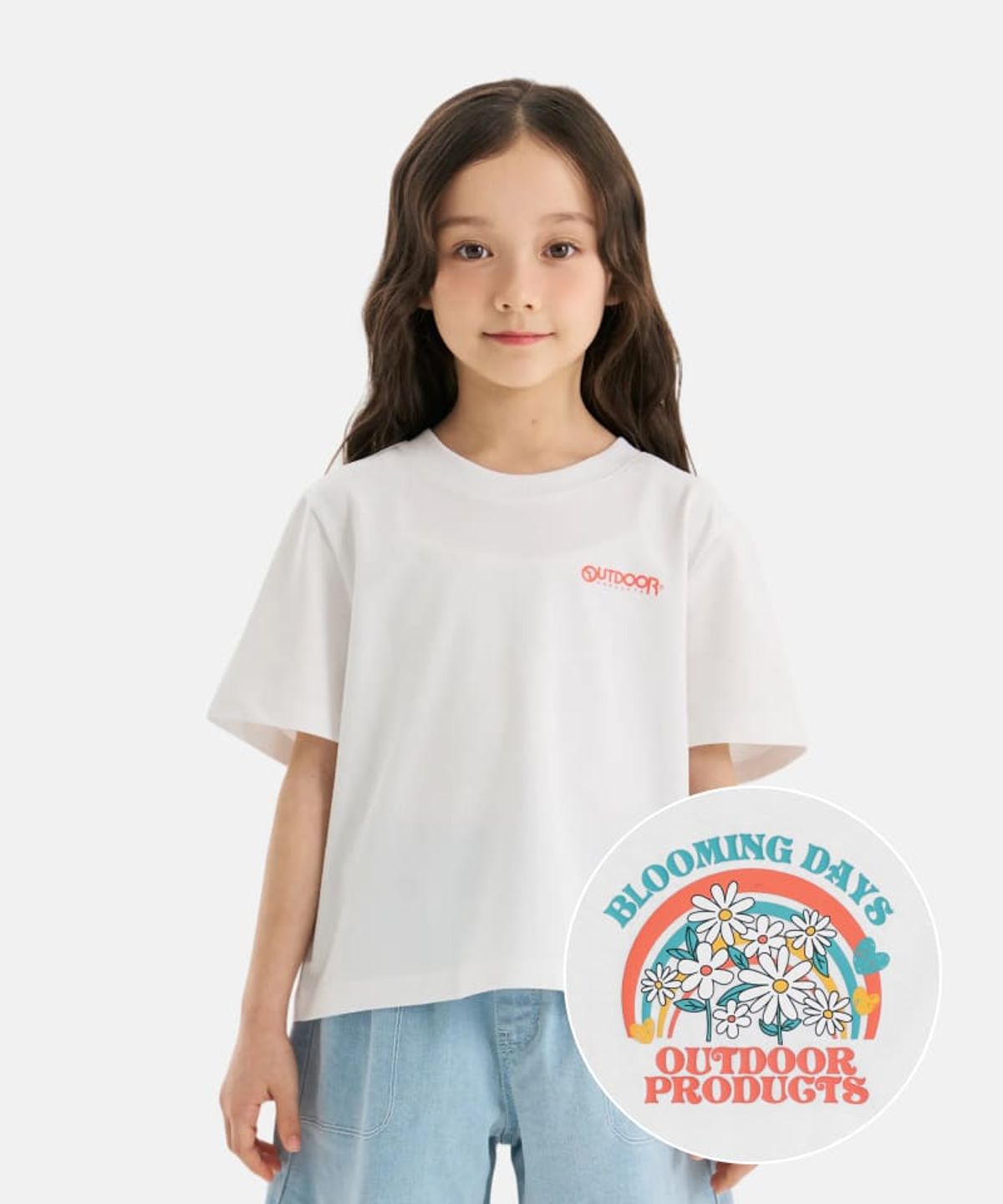 아웃도어 프로덕츠 키즈(OUTDOOR PRODUCTS KIDS) 여아 백 그래픽 반팔 티셔츠 (오프 화이트) OD262ISS72_OWH