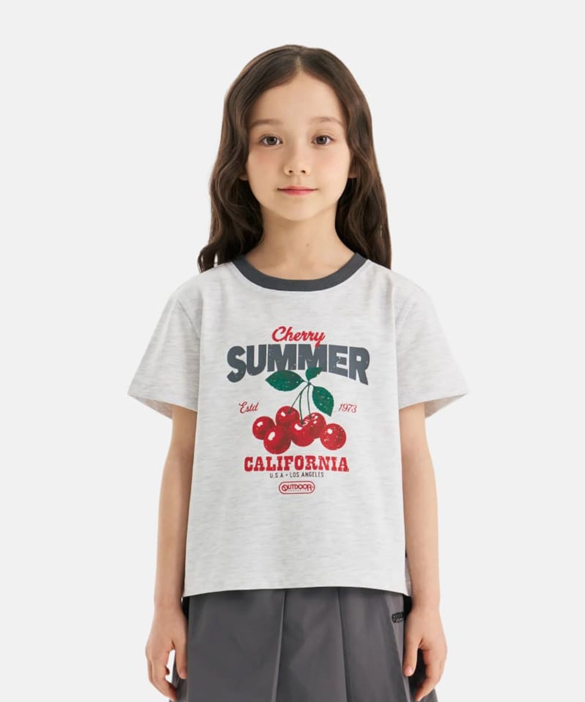 아웃도어 프로덕츠 키즈(OUTDOOR PRODUCTS KIDS) 여아 립 배색 반팔 티셔츠 (멜란지 화이트) OD262ISS73_MWH