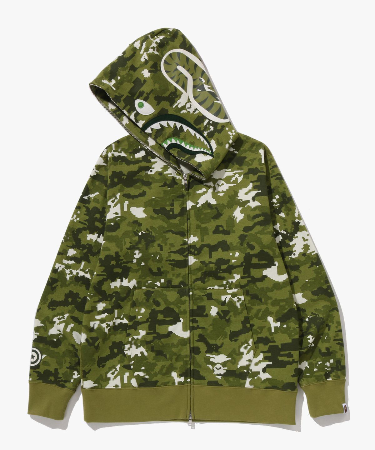 베이프(BAPE) 멀티 픽셀 카모 샤크 레귤러 핏 풀 집 후드(M) GREEN