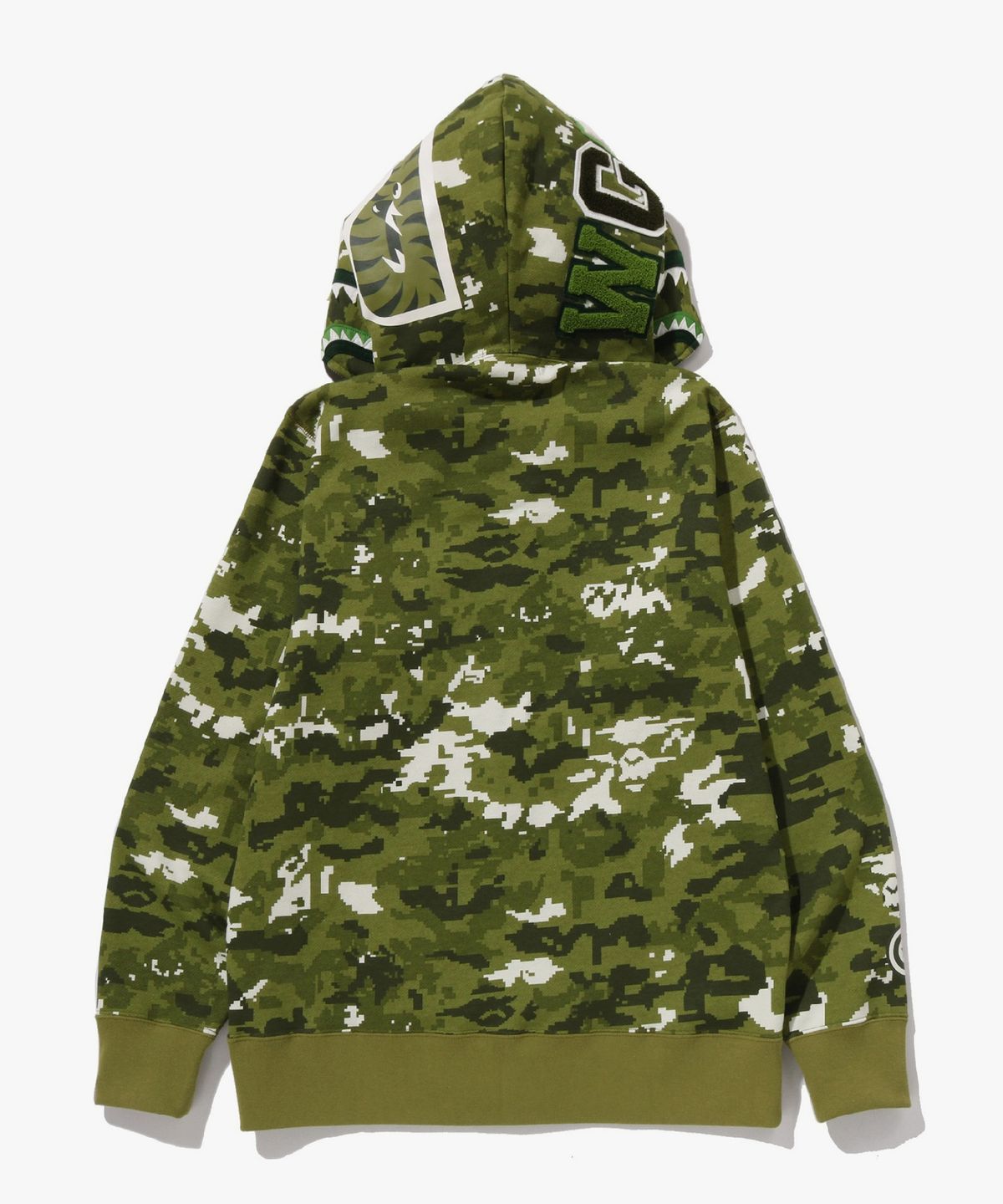 베이프(BAPE) 멀티 픽셀 카모 샤크 레귤러 핏 풀 집 후드(M) GREEN