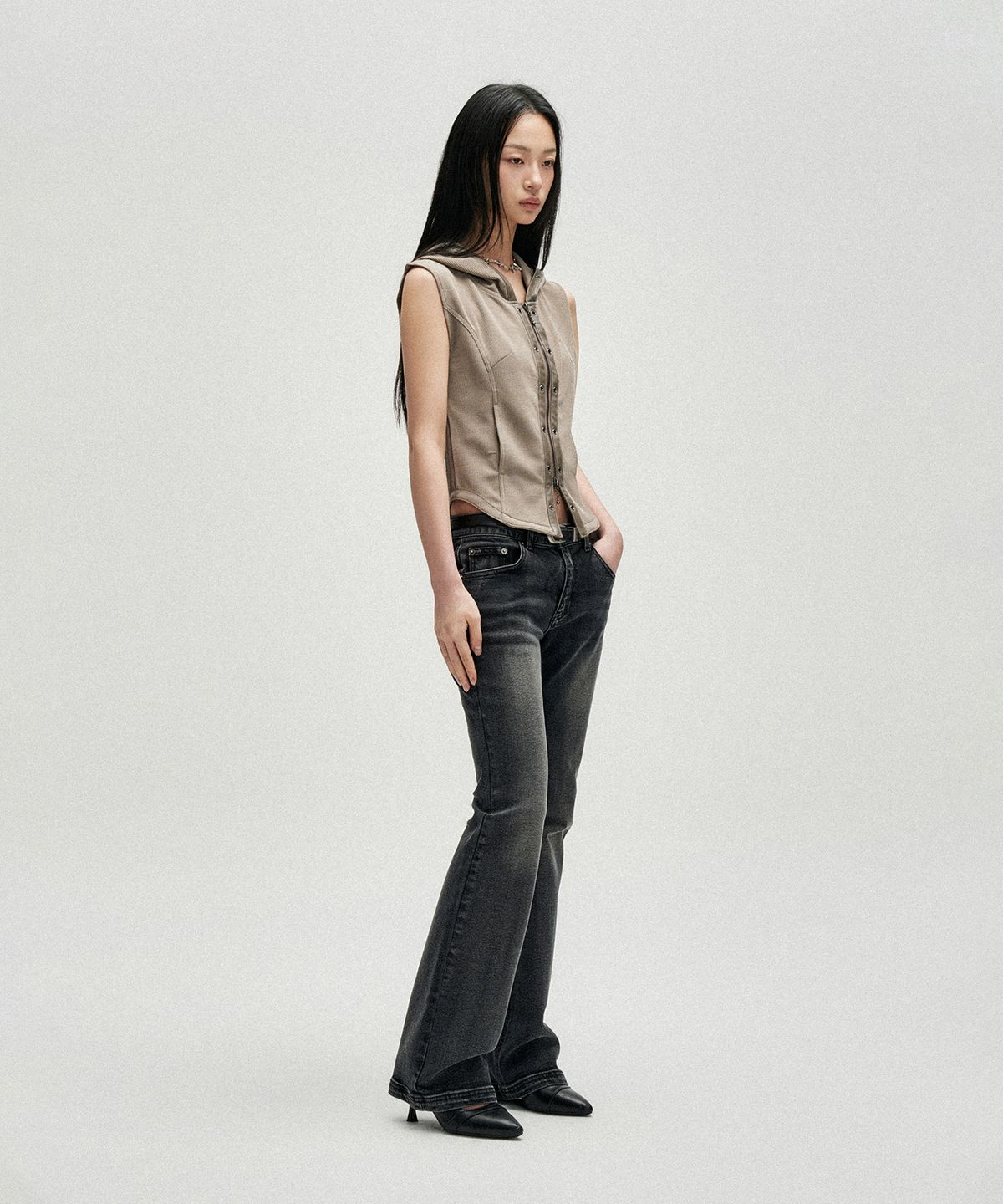 낫포너드(NOT4NERD) W Eyelet Contrast Hood Vest - Beige