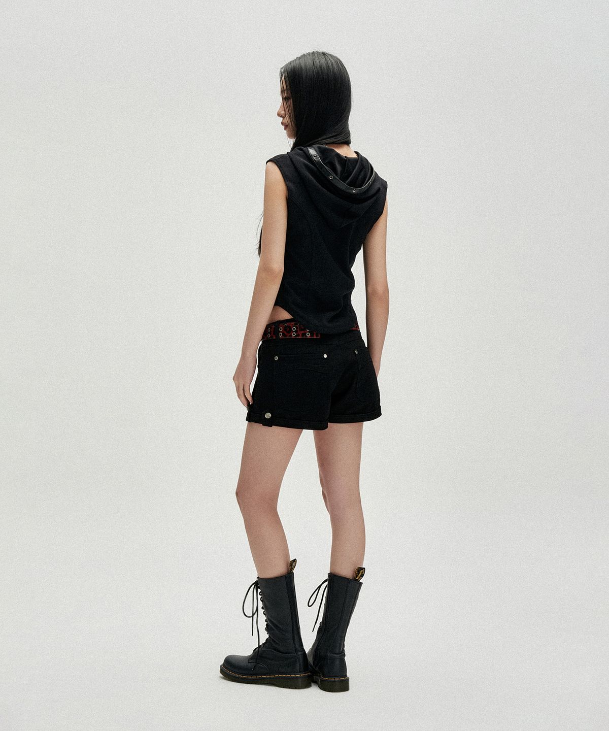 낫포너드(NOT4NERD) W Eyelet Contrast Hood Vest - Black