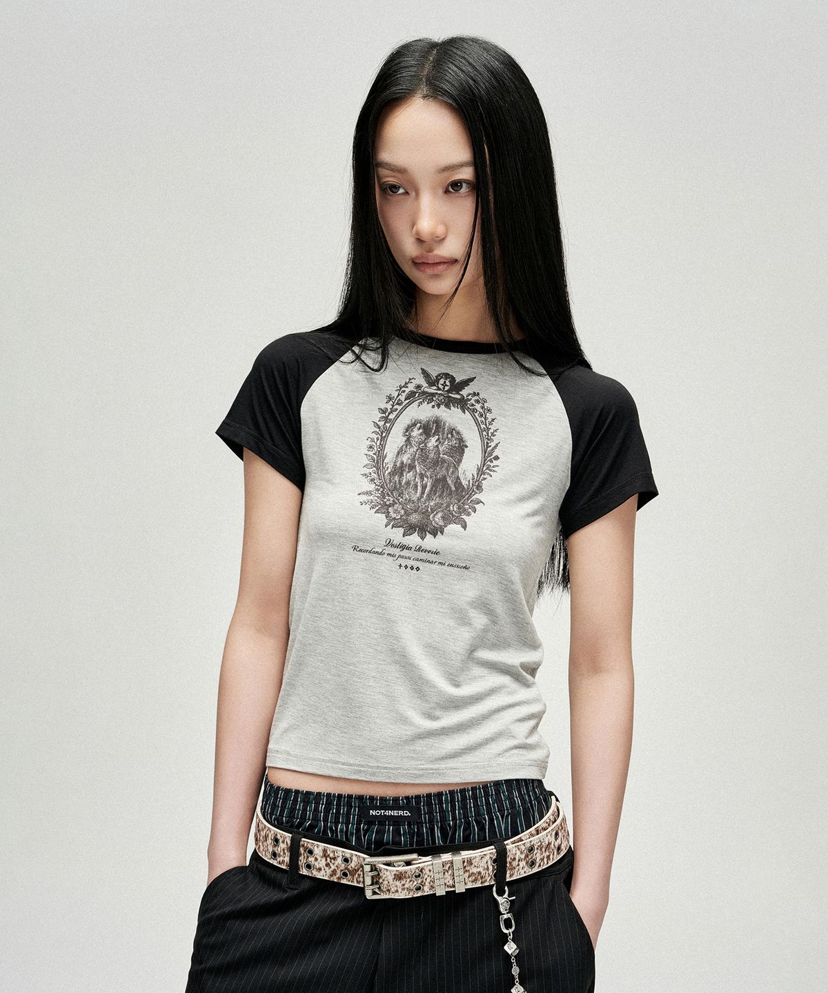낫포너드(NOT4NERD) W Howling Wolves Raglan T-Shirts - Grey