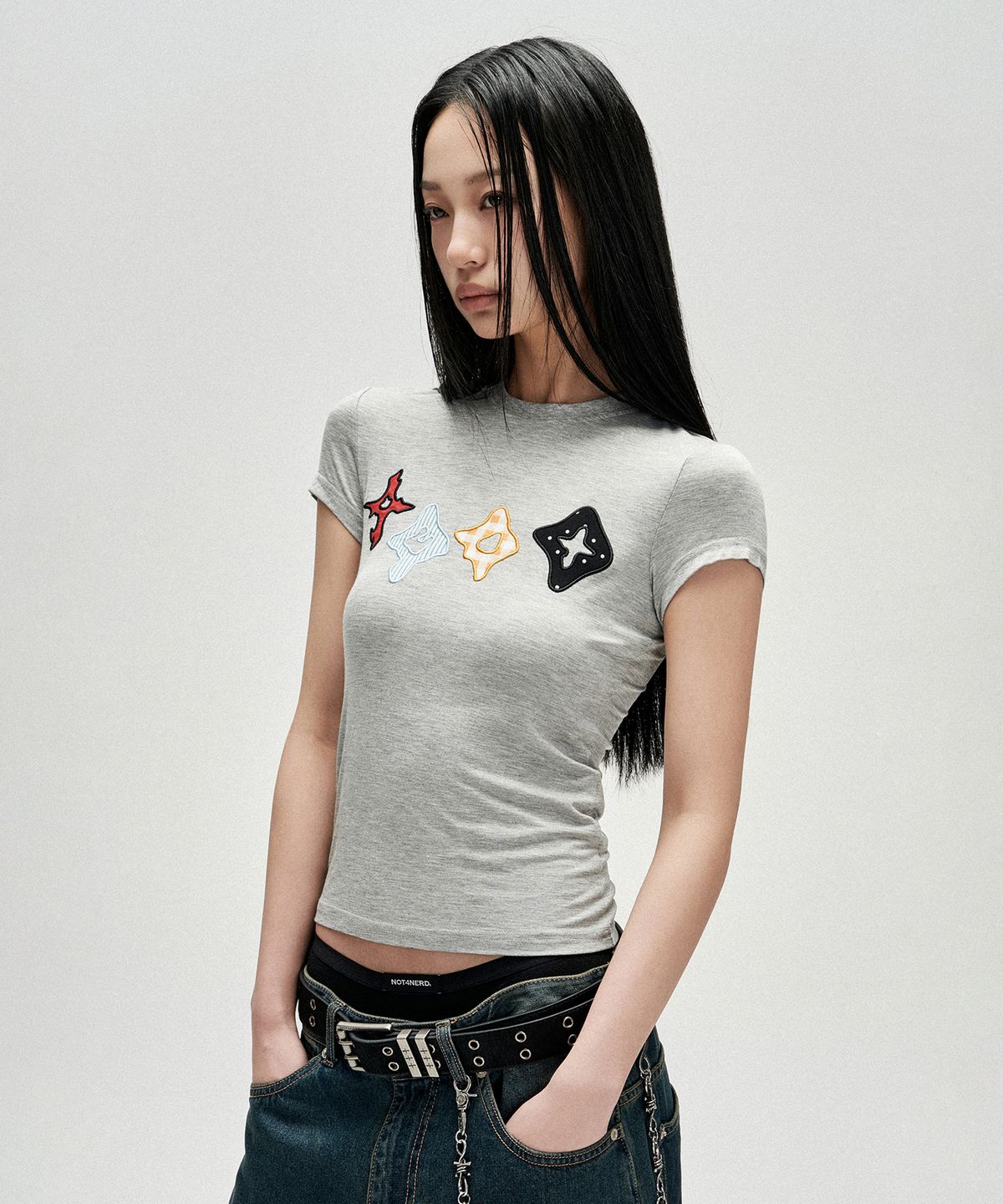 낫포너드(NOT4NERD) W Symbol Sequence Applique T-Shirts - Grey