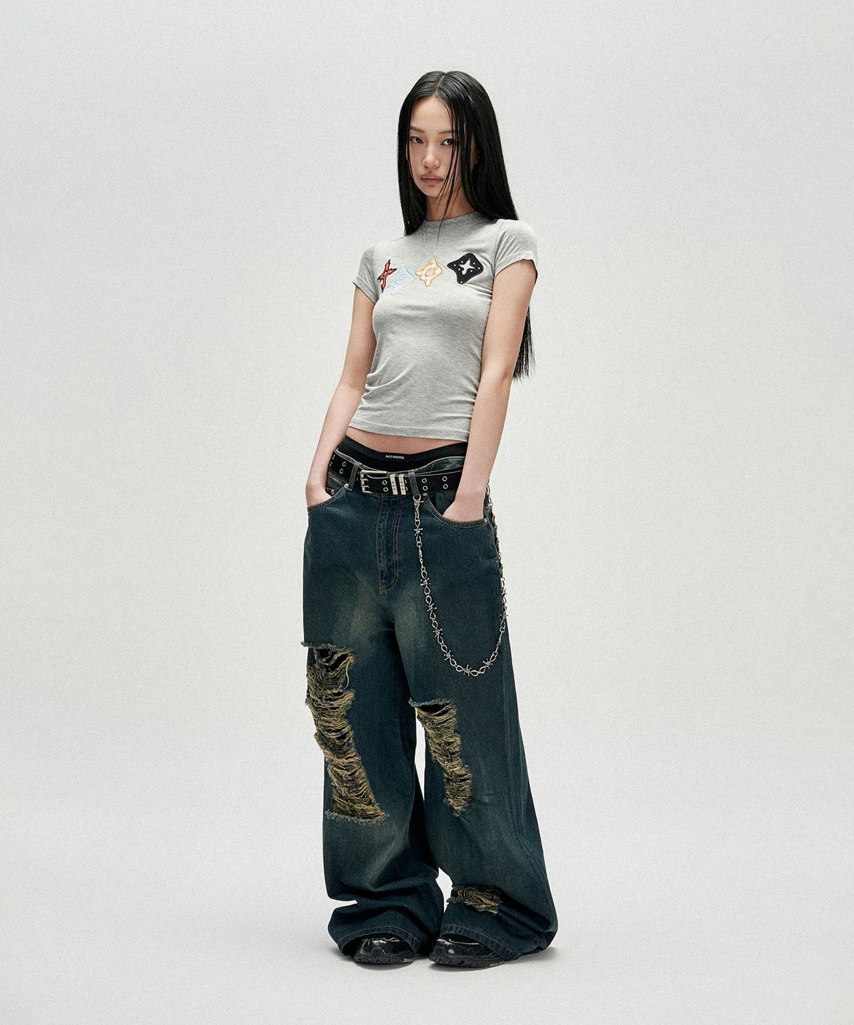 낫포너드(NOT4NERD) W Symbol Sequence Applique T-Shirts - Grey
