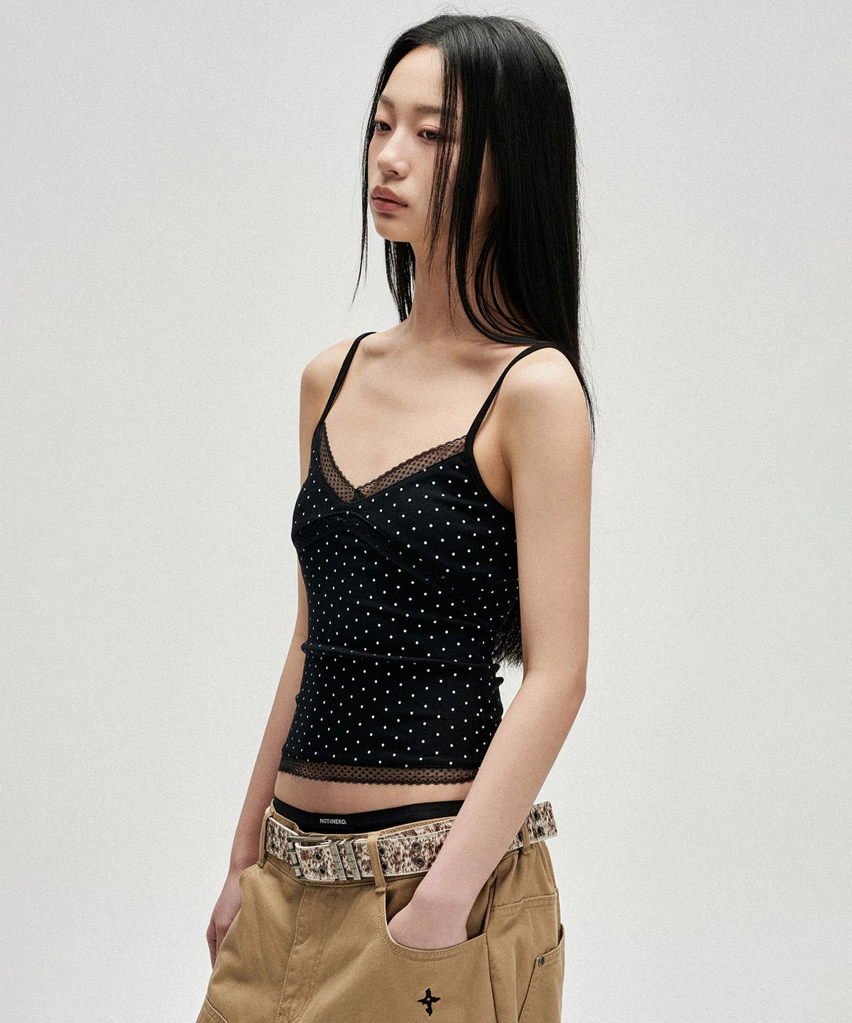 낫포너드(NOT4NERD) W Polka Dot Lace Trim Sleeveless - Black