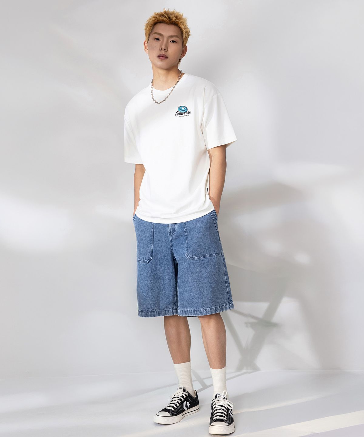 컨버스(CONVERSE) 데님 쇼츠 블루 데님 MCJ761-UHA