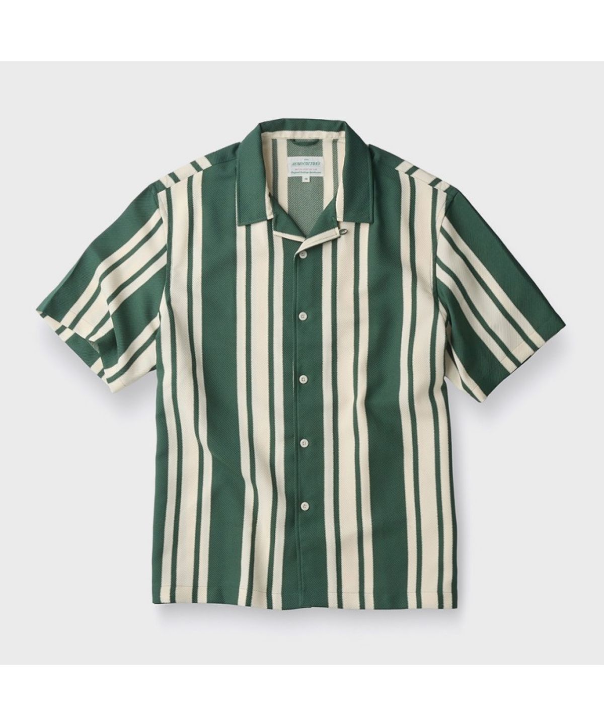 헨리코튼(HENRY COTTONS) [British Sporting Club] Green Stripe Half Sleeve Shirts ABSAM26701GRX