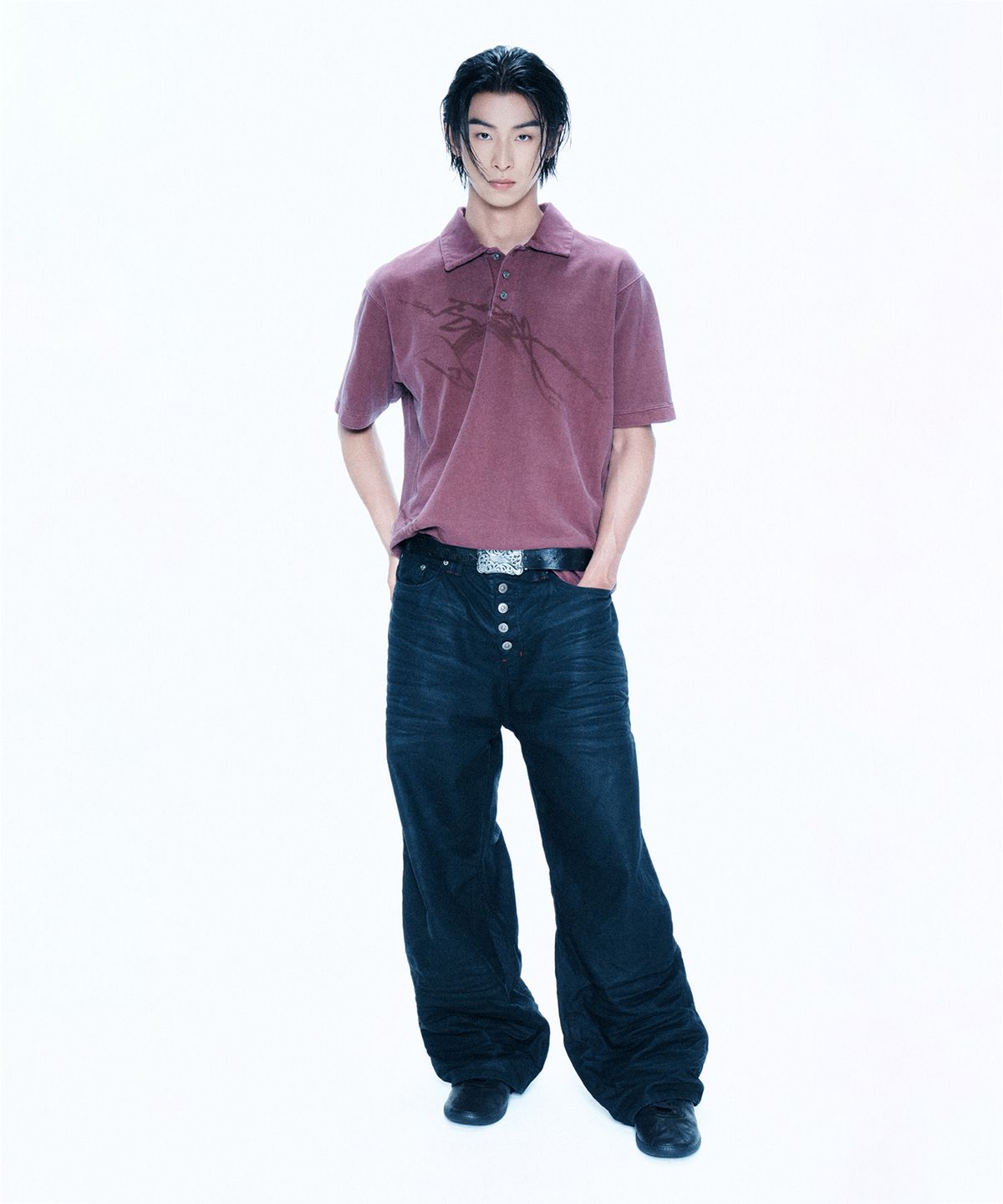 엔드릭스(EDLIX) Press Crease Coated Denim Pants (Black)