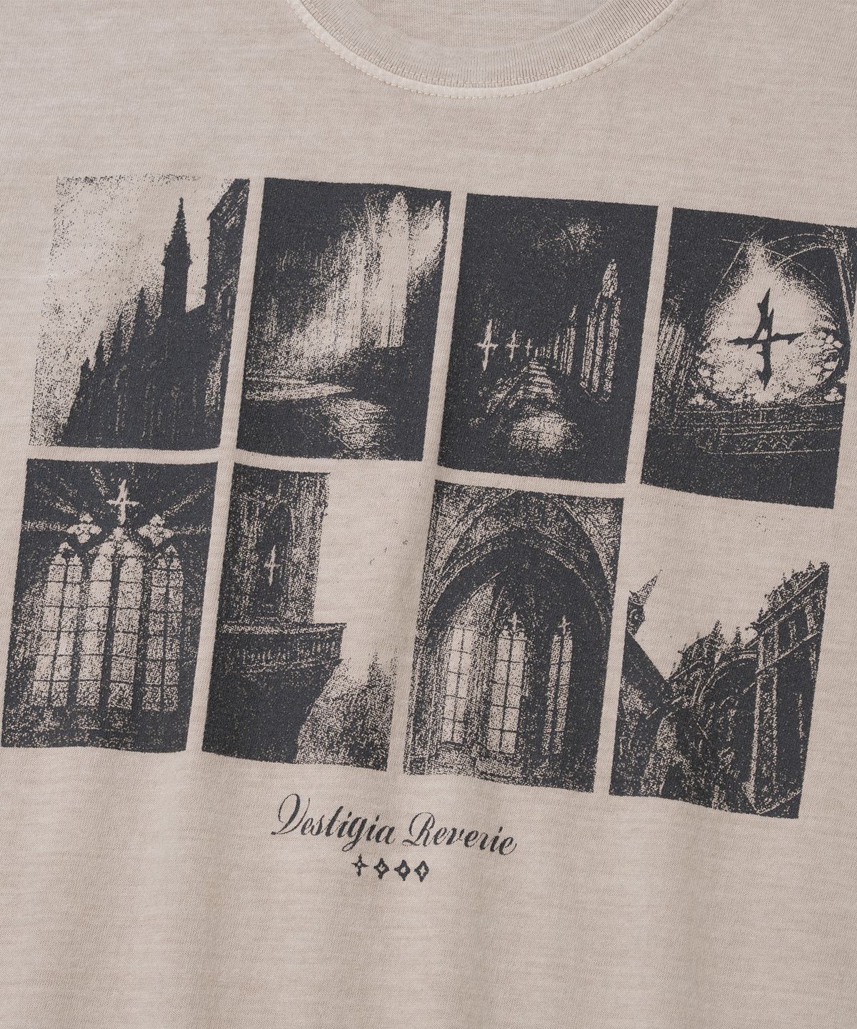 낫포너드(NOT4NERD) Cathedral Afterimage Pigment Regular Fit T-Shirts - Beige