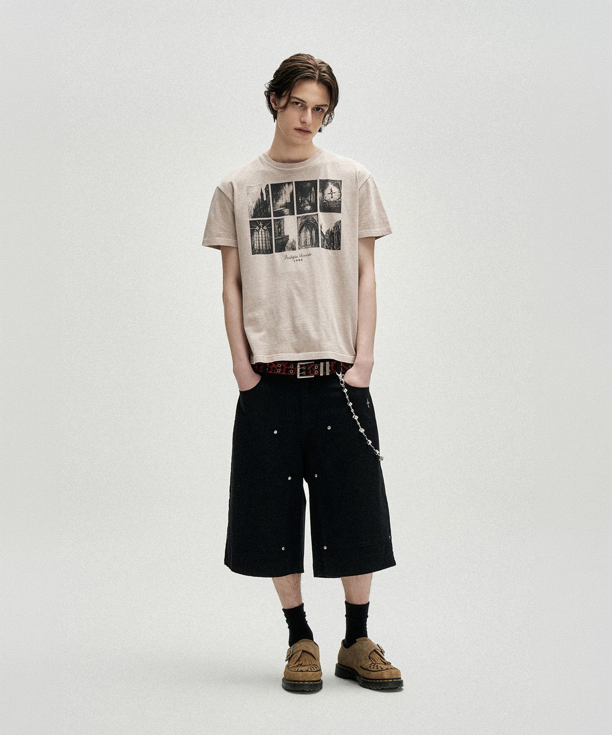 낫포너드(NOT4NERD) Cathedral Afterimage Pigment Regular Fit T-Shirts - Beige