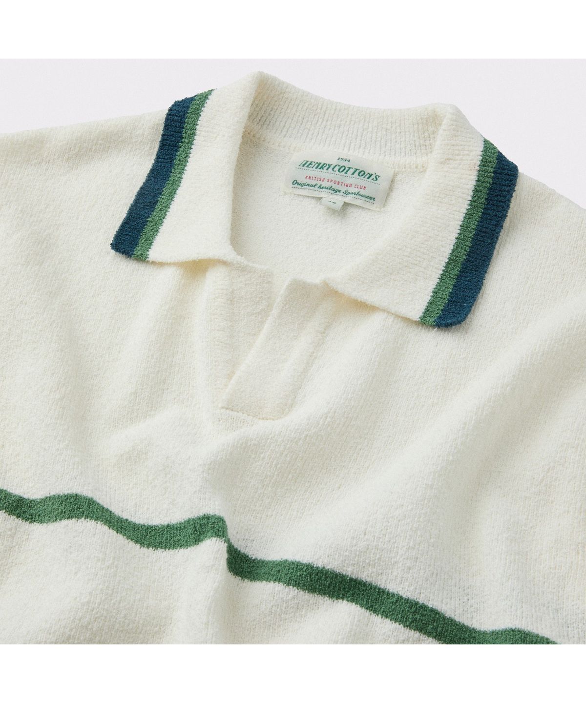 헨리코튼(HENRY COTTONS) [British Sporting Club] Stripe Short-Sleeves Open-Polo Knit ABWAM26761WHX