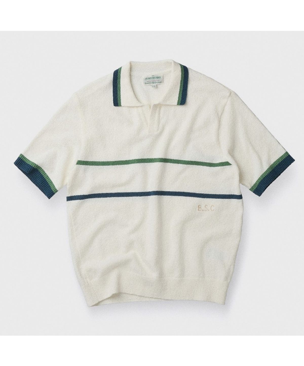 헨리코튼(HENRY COTTONS) [British Sporting Club] Stripe Short-Sleeves Open-Polo Knit ABWAM26761WHX