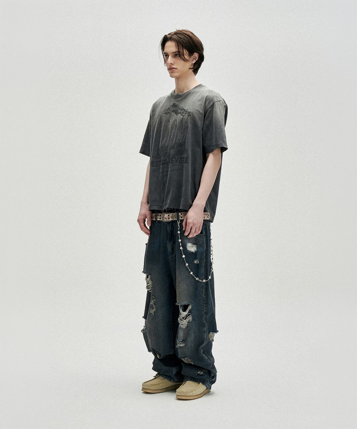 낫포너드(NOT4NERD) 4 Effigy Bleach Washed T-Shirts - Charcoal