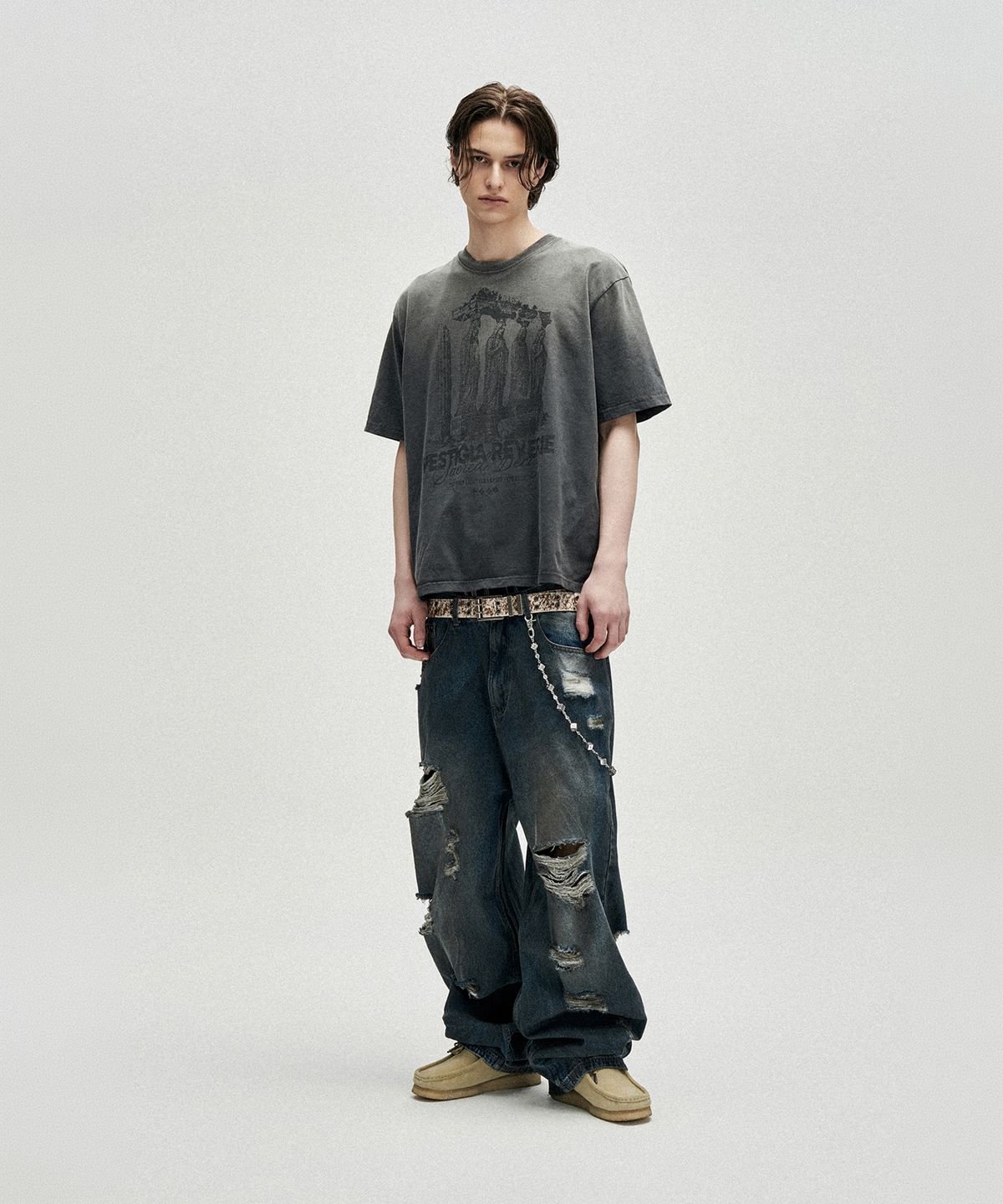 낫포너드(NOT4NERD) 4 Effigy Bleach Washed T-Shirts - Charcoal